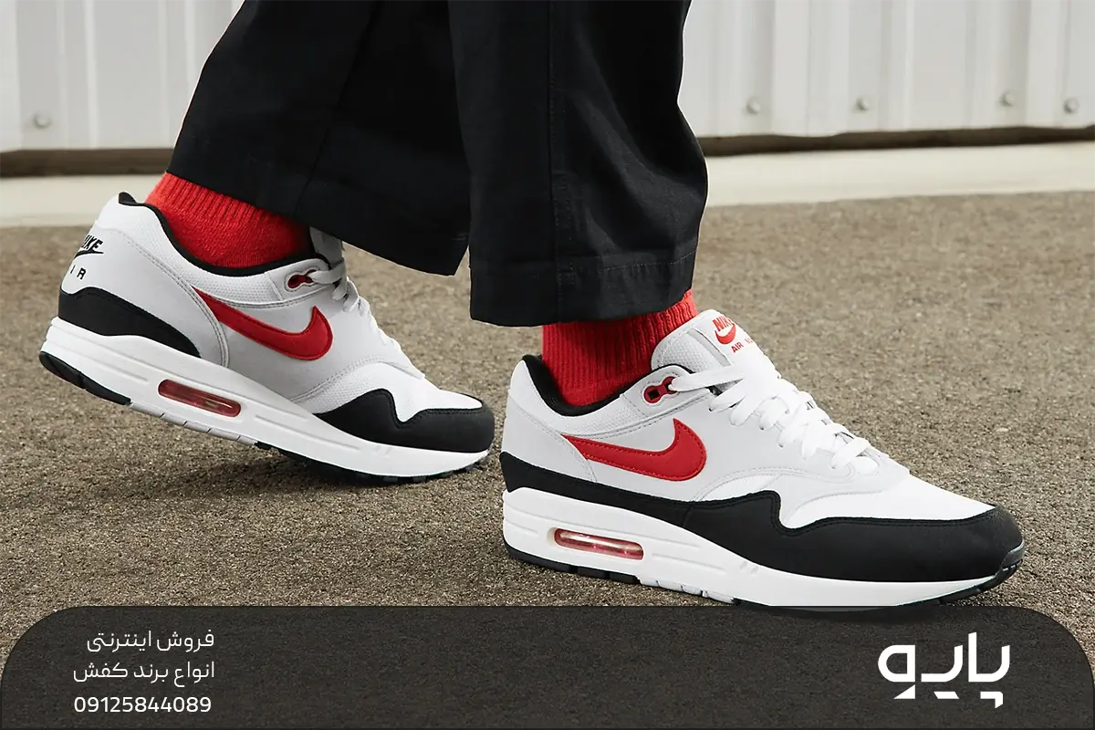 کتونی نایک ایرمکس 1 سفید و مشکی و قرمز